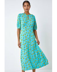Roman - Sunflower Print Keyhole Stretch Midi Dress - Lyst