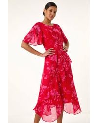 Roman - Floral Frill High Low Midi Dress - Lyst