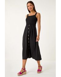 Roman - Shirred Button Detail Midi Dress - Lyst