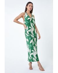 Roman - Floral Print Satin Bias Cut Bodycon Dress - Lyst
