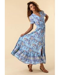 Roman - Floral Print Shirred Waist Maxi Dress - Lyst