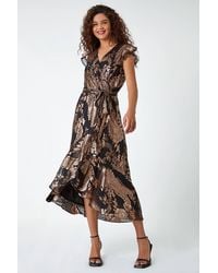 Roman - Metallic Paisley Print Midi Wrap Dress - Lyst