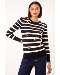 Roman - Stripe Heart Crew Neck Knit Jumper - Lyst