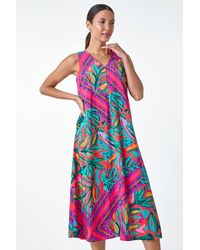Roman - Tropical Leaf Print A-Line Midi Dress - Lyst