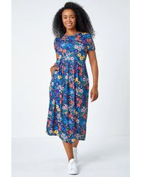Roman Petite - Floral Print Midi Stretch Dress - Lyst