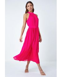 Roman - Halterneck Pleated Chiffon Maxi Dress - Lyst