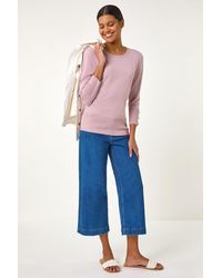 Roman - Diamante Button Scallop Edge Jumper - Lyst