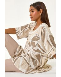 Roman - Cotton Oversized Leaf Tunic Top - Lyst