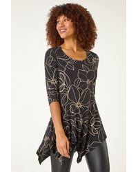 Roman - Floral Textured Asymmetric Tunic Top - Lyst