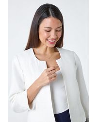 Roman - 3/4 Sleeve Pleated Textured Cropped Jacket - Lyst