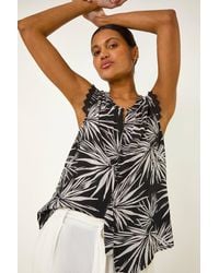 Roman - Leaf Print Lace Detail Blouse - Lyst