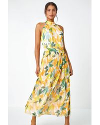 Roman - Floral Halterneck Pleated Maxi Dress - Lyst