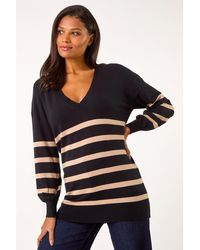 Roman - Stripe V-Neck Boyfriend Knit Jumper - Lyst