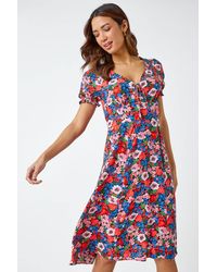 Roman - Frill Sleeve Floral Tea Dress - Lyst