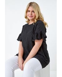 Roman Curve - Textured Frill Detail Stretch T-Shirt - Lyst