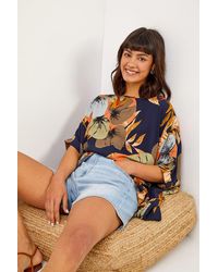 Roman - Palm Print Button Back Top - Lyst