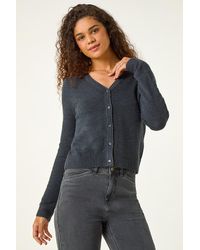 Roman - Shimmer V-Neck Ribbed Cardigan - Lyst