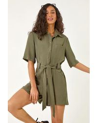 D.u.s.k - Stretch Buttoned Belted Pocket Playsuit - Lyst