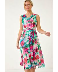 Roman Petite - Floral Cowl Neck Midi Dress - Lyst