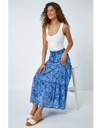 Roman - Ditsy Floral Tiered Elastic Waist Maxi Skirt - Lyst