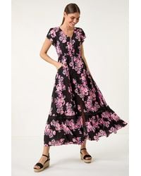 Roman - Floral Print Shirred Waist Maxi Dress - Lyst
