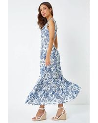 Roman - Floral Print Shirred Waist Maxi Dress - Lyst