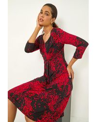 Roman - Abstract Print Ruched Stretch Midi Dress - Lyst
