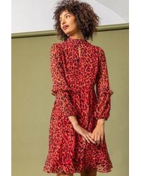 D.u.s.k - Leopard Print Frill Detail Chiffon Dress - Lyst