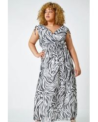 Roman Curve - Zebra Print Shirred Chiffon Maxi Dress - Lyst