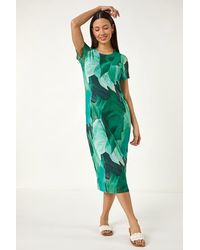 Roman - Leaf Print Mesh Midi Dress - Lyst