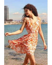 Roman - Sleeveless Floral Print Shirred Dress - Lyst