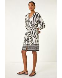 Roman - Abstract Border Tie Shirt Dress - Lyst