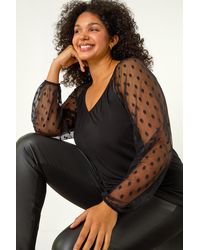 Roman Curve - Mesh Spot Sleeve Top - Lyst