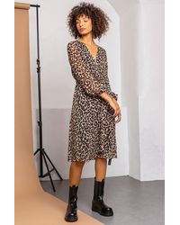 D.u.s.k - Leopard Print Belted Chiffon Wrap Dress - Lyst