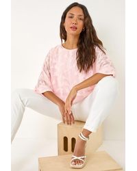 Roman - Burnout Floral Dipped Hem Overlay Top - Lyst