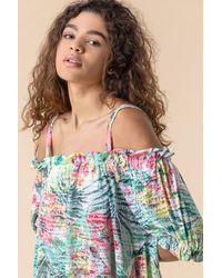 Roman - Burnout Tropical Print Cold Shoulder Top - Lyst