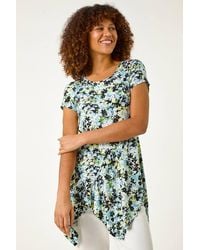 Roman - Floral Print Hanky Hem Top - Lyst