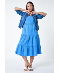 Roman - Cotton Textured Tiered Midi Dress - Lyst