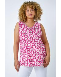 Roman Curve - Floral V-Neck Swing Stretch Top - Lyst