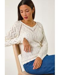 Roman - Scallop V-Neck Knit Jumper - Lyst