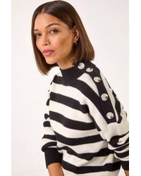 Roman - Button Shoulder Stripe Knit Jumper - Lyst