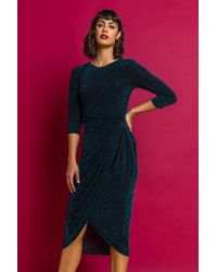 Roman - Twist Front Sparkle Asymmetric Wrap Dress - Lyst