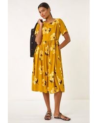 Roman - Floral Print Smock Midi Dress - Lyst