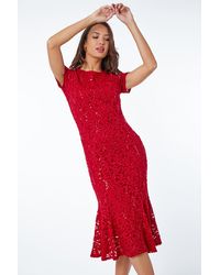 Roman - Leaf Lace Sequin Midi Dress - Lyst