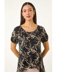 Roman - Leaf Print Asymmetric Stretch Tunic Top - Lyst
