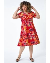 Roman Curve - Floral Print Stretch Jersey Dress - Lyst