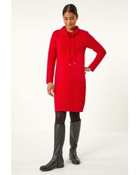 Roman - Ribbed Cowl Neck Jumper Dress - Lyst