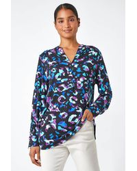Roman - Animal Print V-Neck Stretch Shirt Top - Lyst