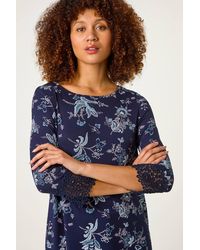 Roman - Floral Lace Cuff Stretch Top - Lyst