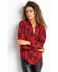 Roman - Floral Spot Tie Neck Blouse - Lyst